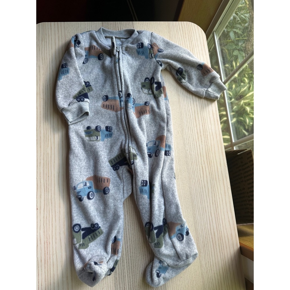 Carters Baby Boy 6M Fleece Footed Sleeper Gray Construction Truck Print Pajamas